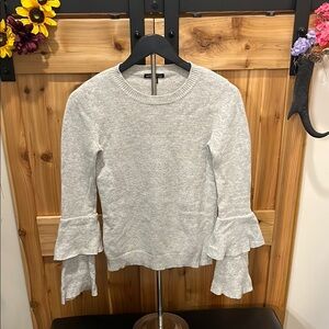 Elegant Light Gray Crew Neck Sweater with Ruffle Sleeves